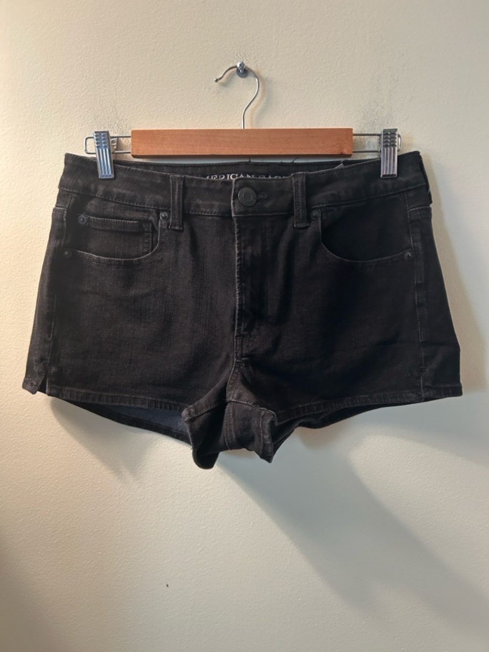 American Eagle Outfitters Black Denim Shorts High Rise Shortie Size 8